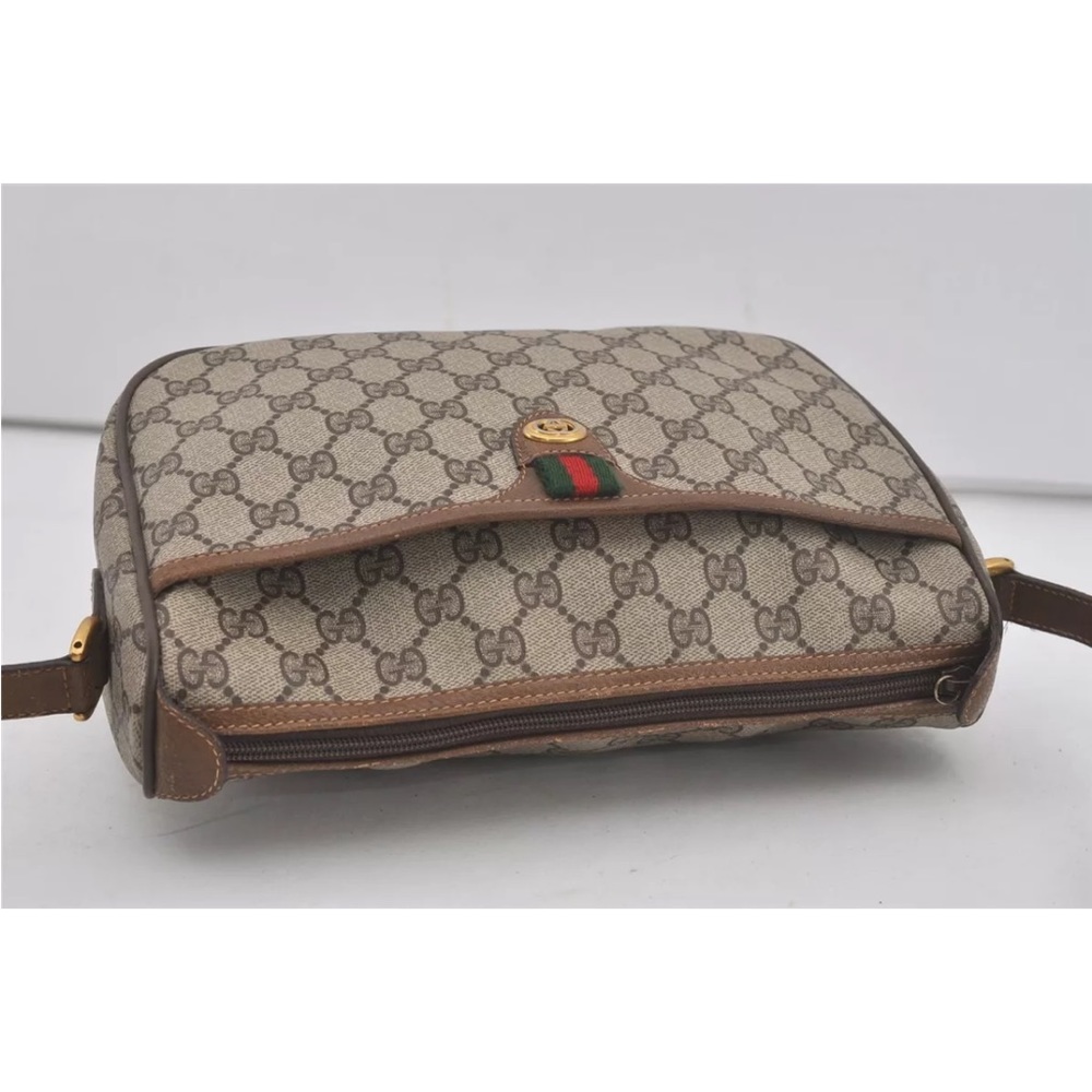 Authentic GUCCI Web Sherry Line Shoulder Cross Bag GG PVC Leather Brown 7169I - Picture 6 of 16